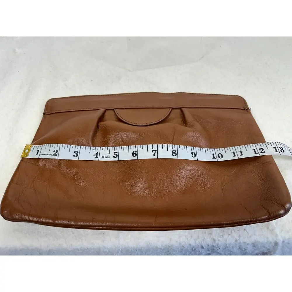 Vintage Brown Leather Envelope Clutch Purse Boho Light Academia Neutral